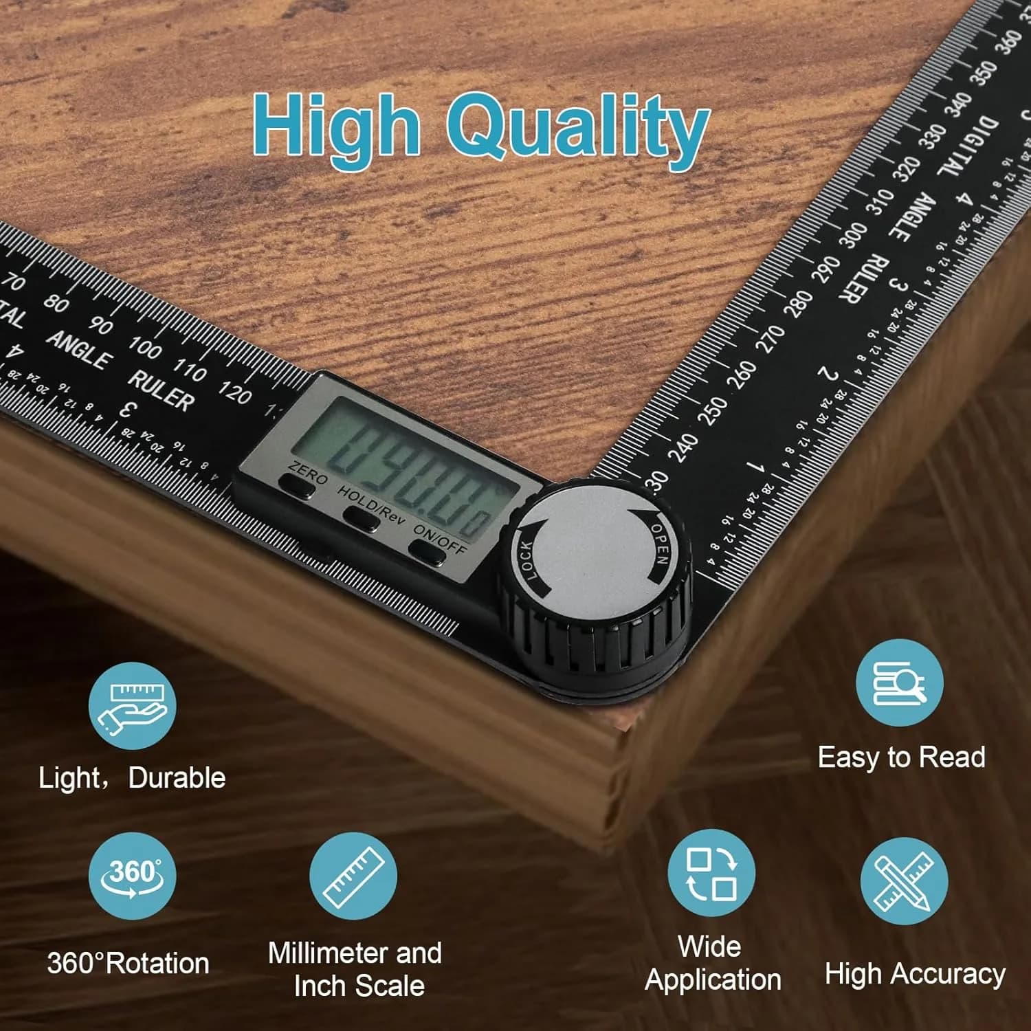 Digital angle ruler detail image showing scale and display